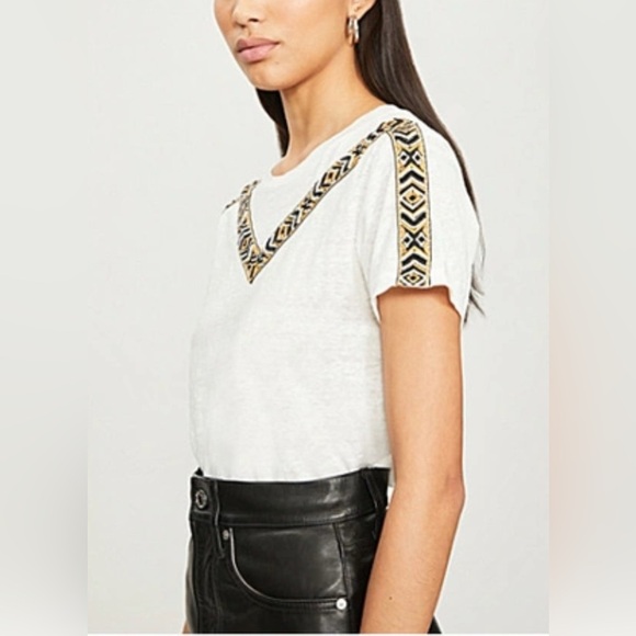 MAJE Toblo Embroidered-trim Linen T-shirt In Ecru medium - Picture 6 of 12